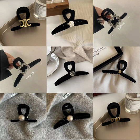 Large Black Hair Clip Back Of The Head Shark Style Headpiece With A Simple Flocked Design