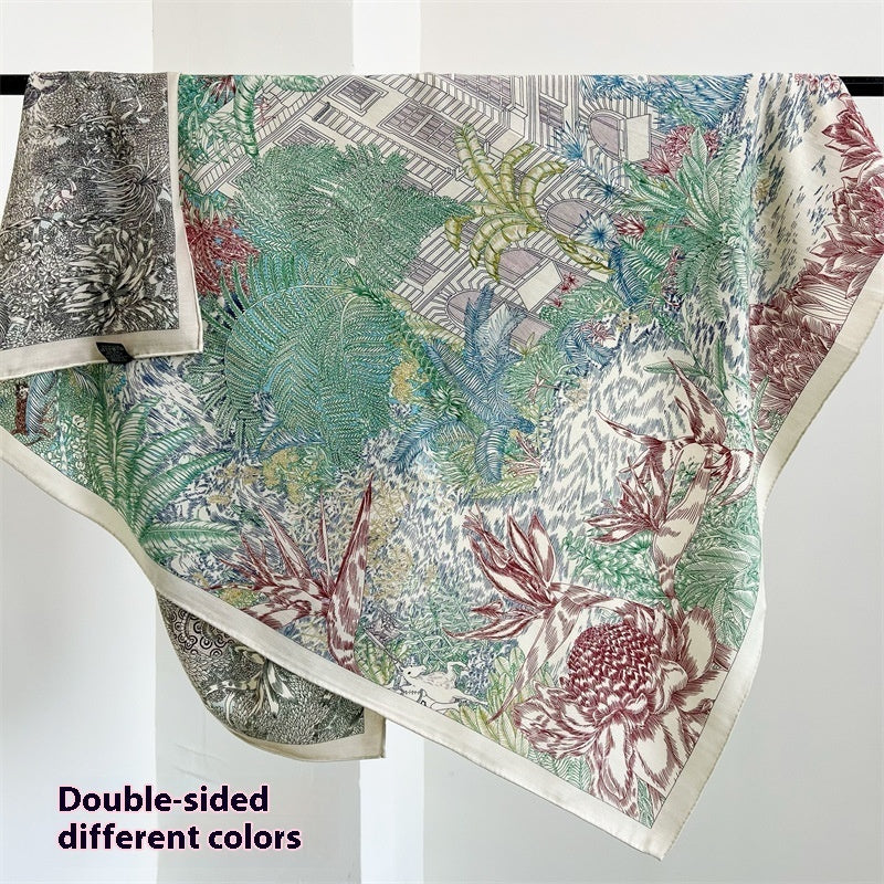 Tropical Rainforest FINSBURY Double-sided Different Color Silk Wool Large Kerchief