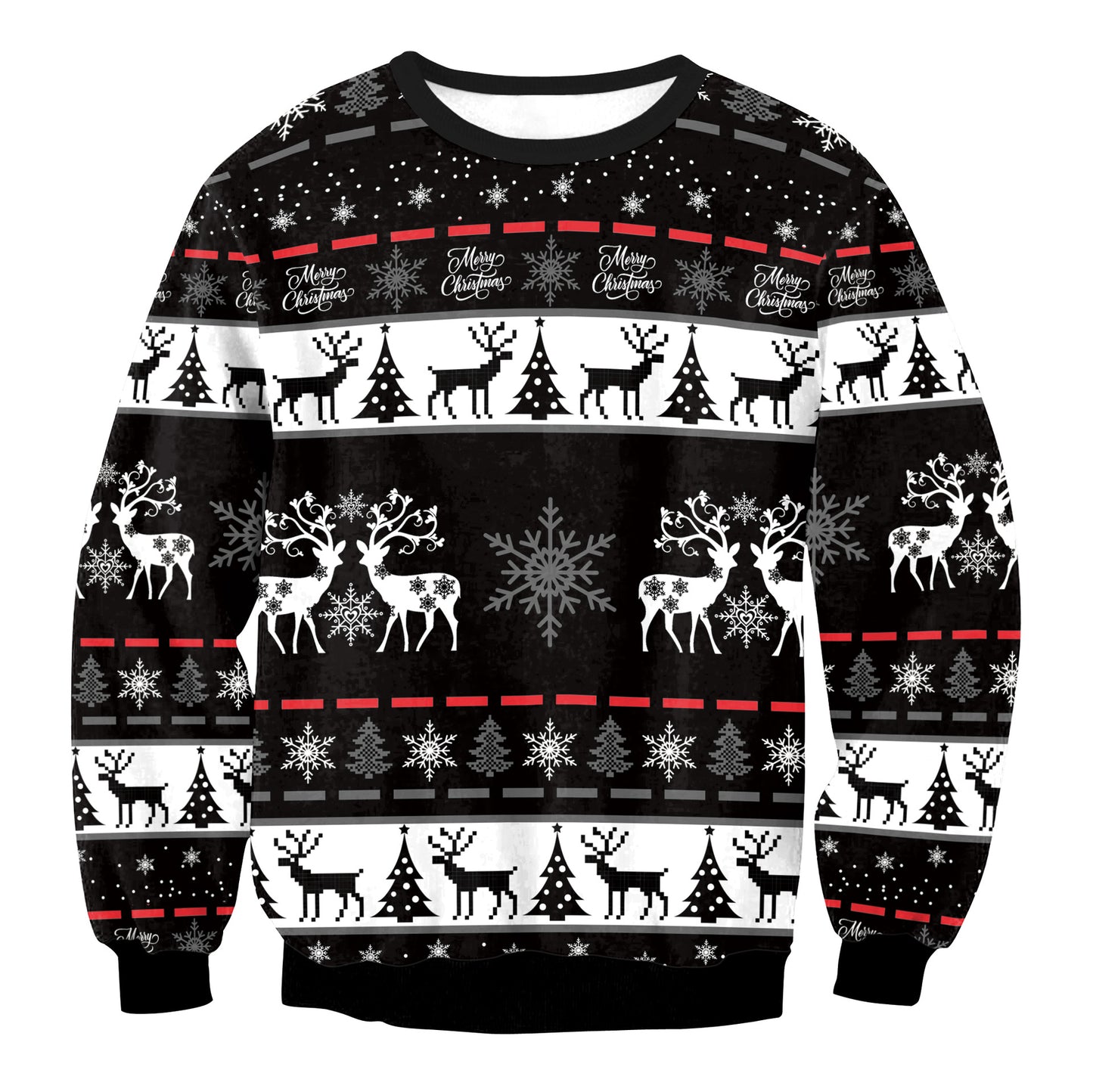 Ensfarvet Elg Jule Digitale Print Sweater Langærmet Frakke