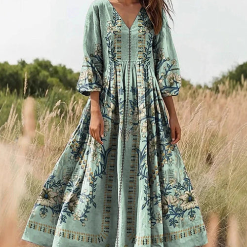Mint Floral Boho V-Neck Maxi Dress