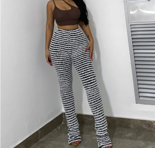 Woolen Striped Sexy Slim Trousers For Women