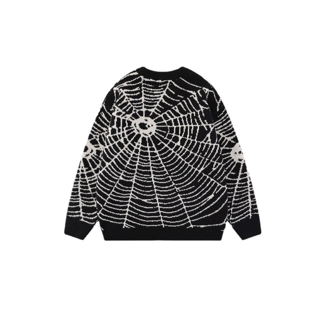 Dinified Hip Hop Niche Spider Web Jacquard Sweater