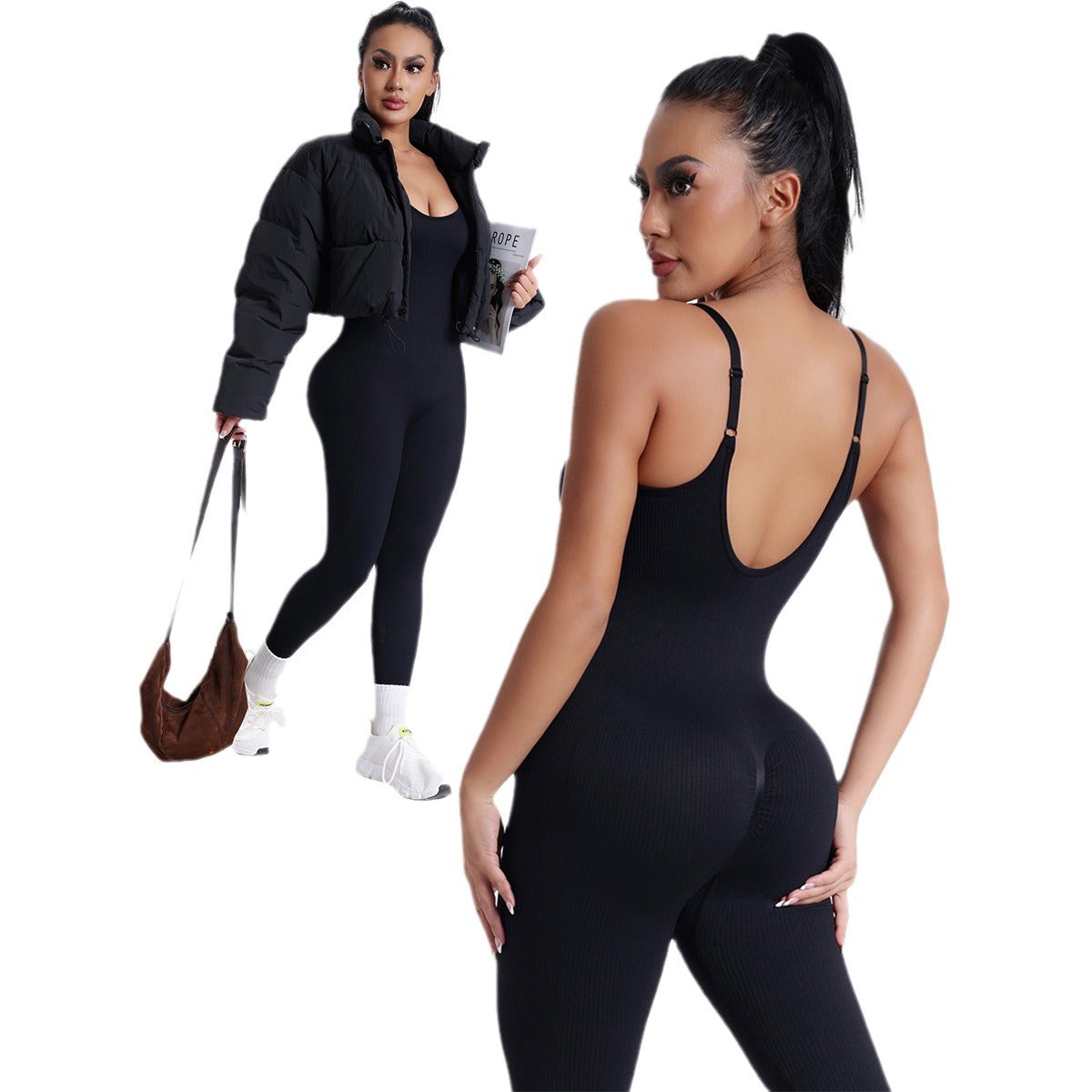 Thread Sleeveless Jumpsuit Female Backless Hip Lifting