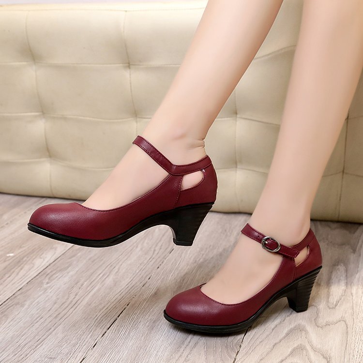 Shallow Cut Out Thick Heel Women's Shoes