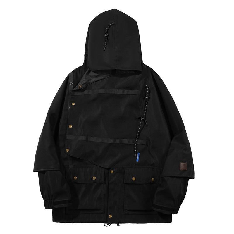 Autumn And Winter Personality Color Blocking Retro Hooded Jacket Men