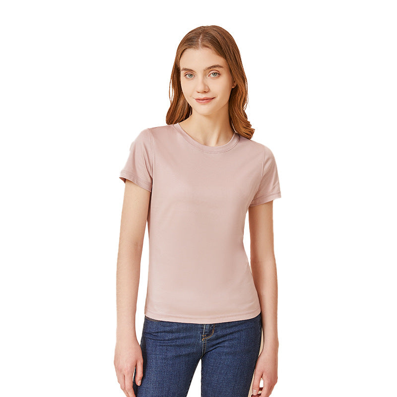 Summer Women's Thin Silkworm Silk Cool Cotton Short Sleeve
