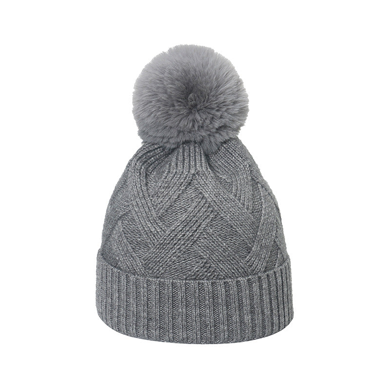 Trend Cross-border Fur Ball Woolen Cap Braiding Thread Plaid Knitted Hat