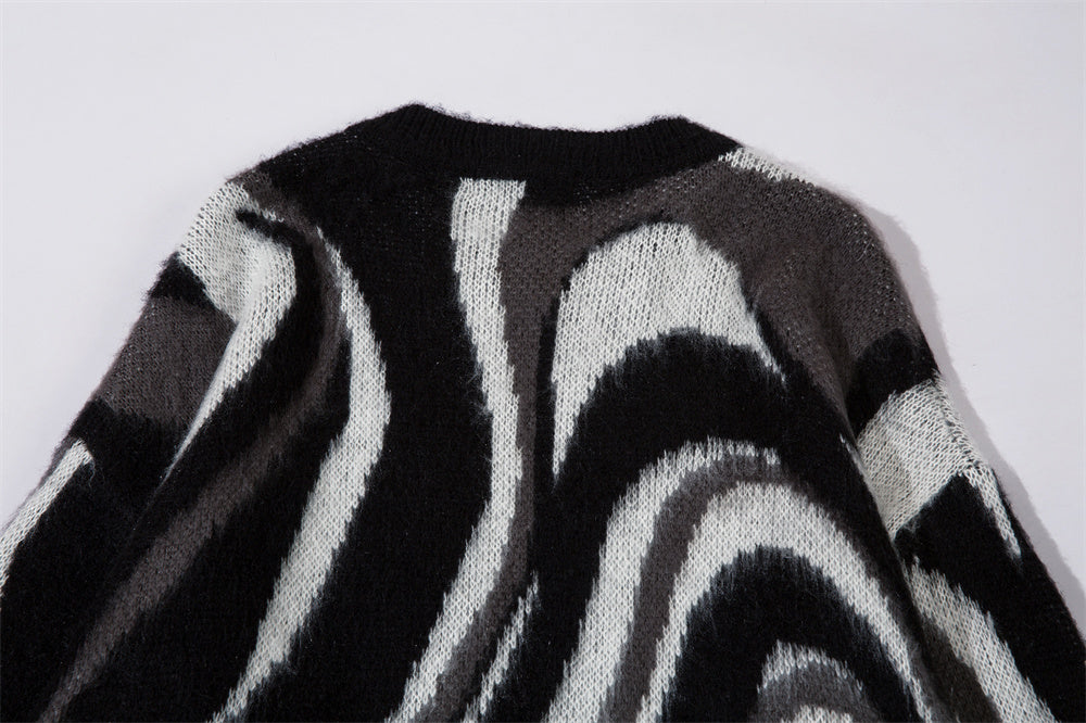 Zebra Pattern Hema Wool Round Neck Sweater Men Fashion Brands American Loose Casual Long Sleeves Top