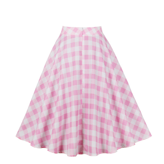 Plus Size Skirt Plaid Large Swing High Waist A- Line Skirt