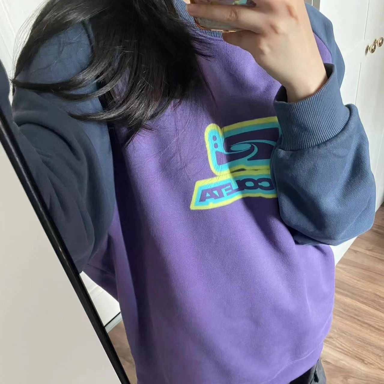Female American Hiphop Color Contrast Patchwork Sweater Top