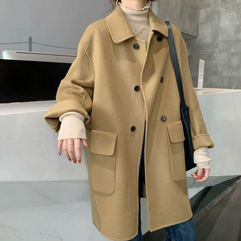 Medium Length Loose Small Wool Coat