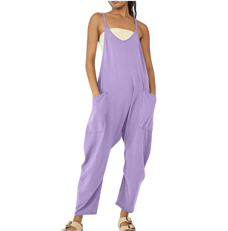Zipper Pocket Sling Pants Jumpsuit