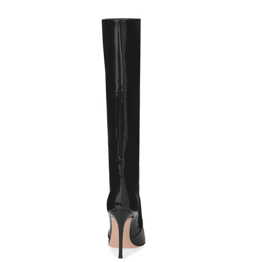 Black Stiletto Point-toe Knee-length Boots
