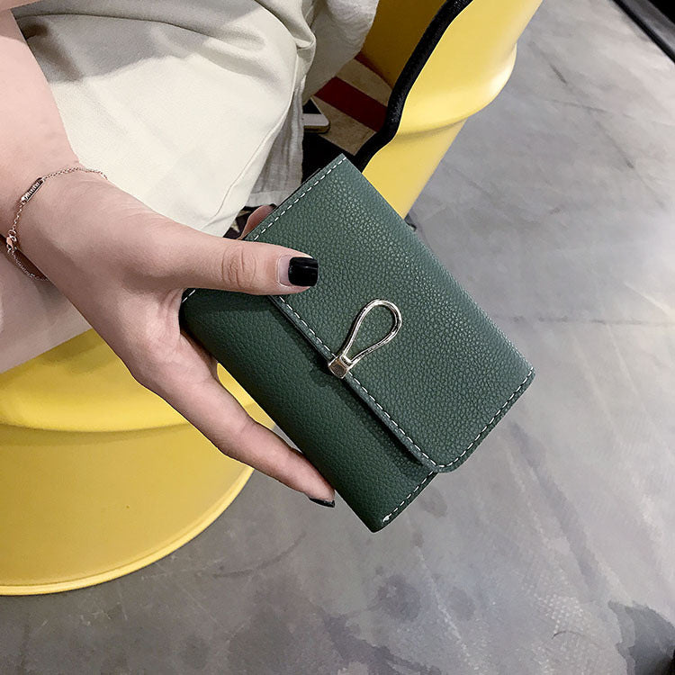Mini Coin Purse Women's Short Buckle Soft Leather Wallet Three Folding Card Holder