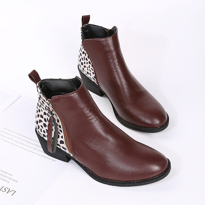 Large Size New British Style Pointed Toe Zipper Women's Leather Boots
