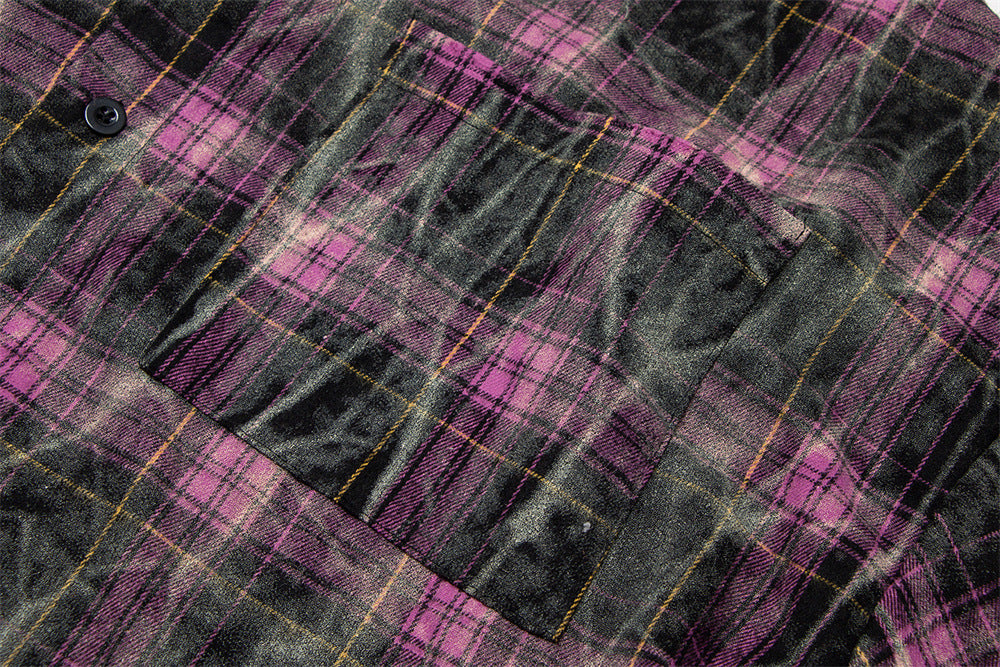 Tie-dyed Distressed Plaid Long-sleeved Shirt For Men