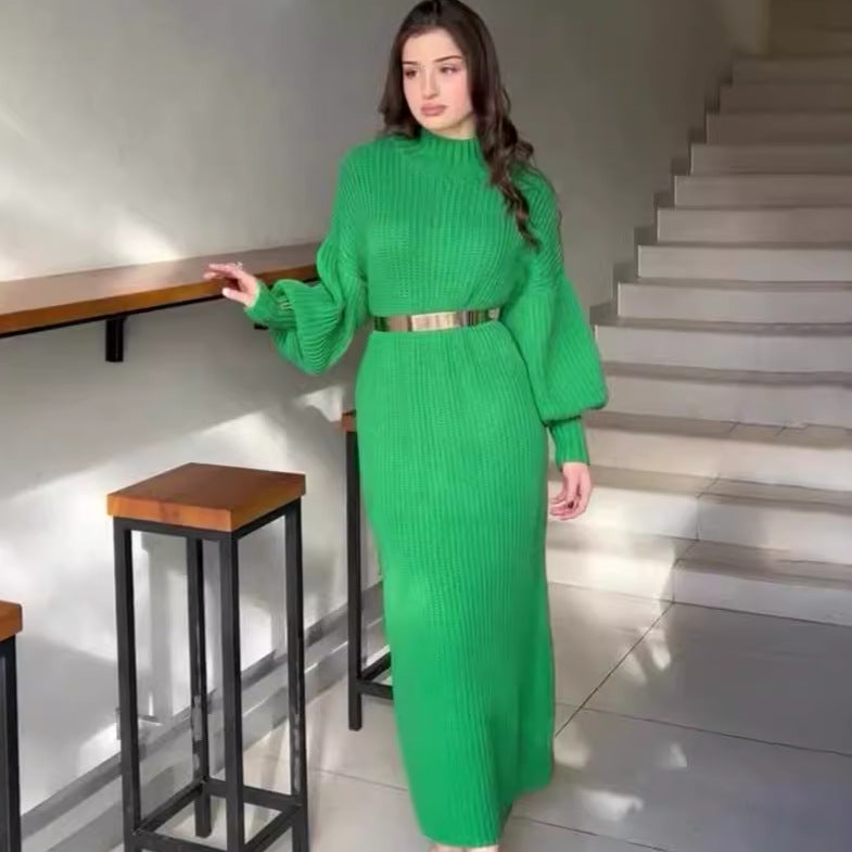 Half Turtleneck Pullover Knitting Long Skirt
