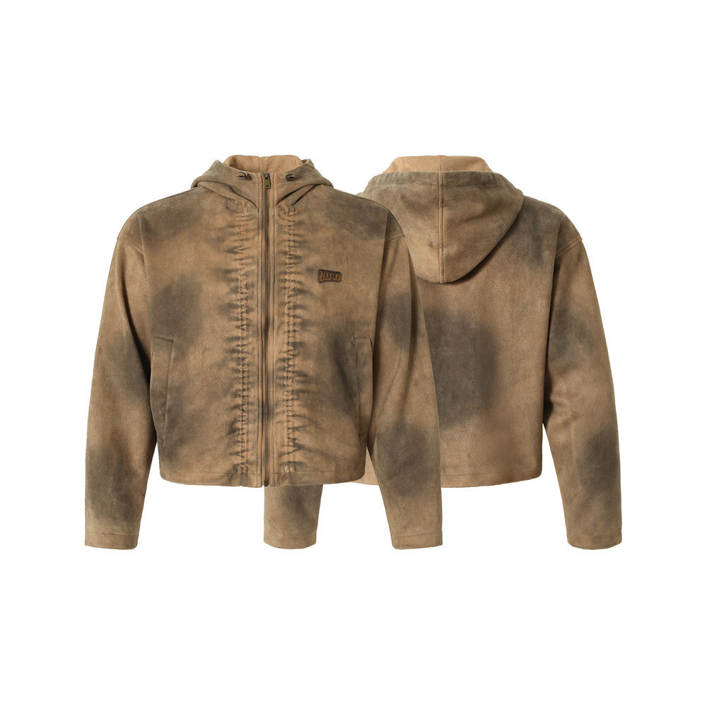 Spray Painting Old Dirty Hooded Coat Trendy Punk Beggar Style