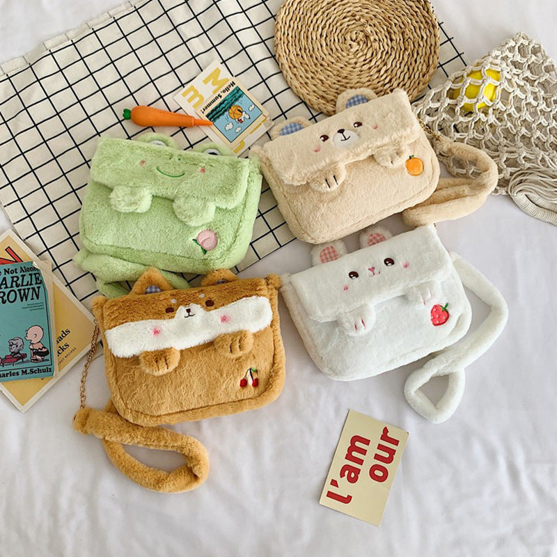 Cartoon Embroidered Plush Crossbody Bag