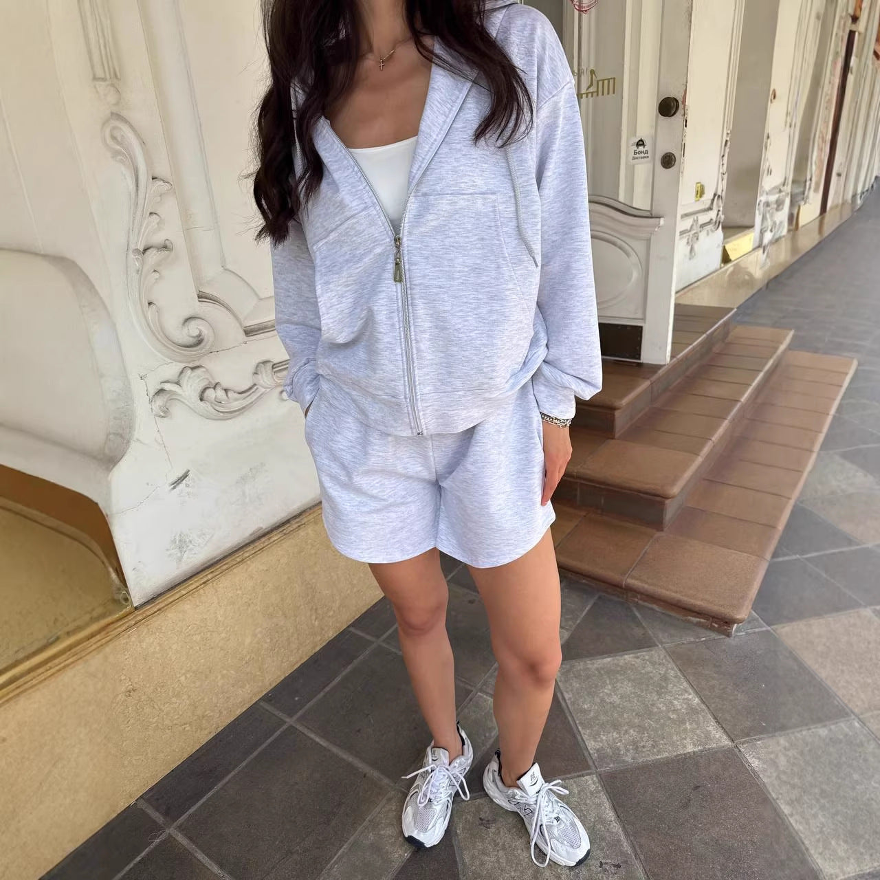 Casual Sweater Jacket And Wide Leg Shorts Two Piece Set