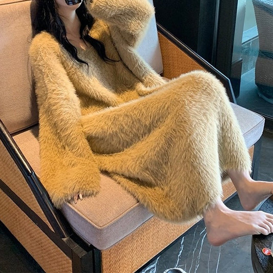 Socialite-style Soft Cuddly Sweater Dress For Women Autumn Winter