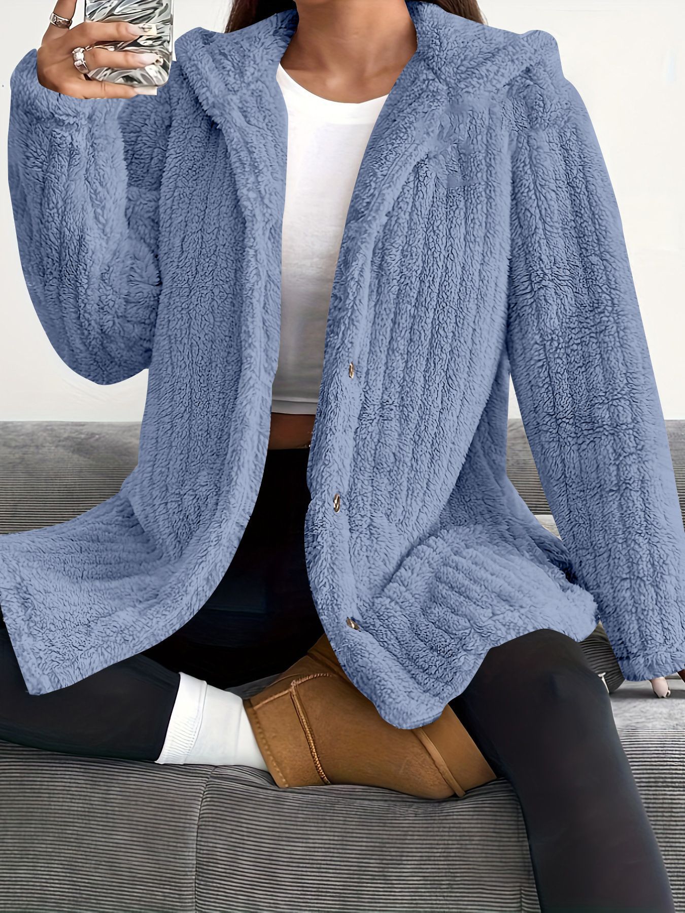 Hooded Loose Plush Coat Women's Regular Sleeve