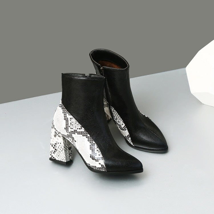 Color Matching Pointed Toe Thick Heel Women's Boots Autumn And Winter Ankle Boots