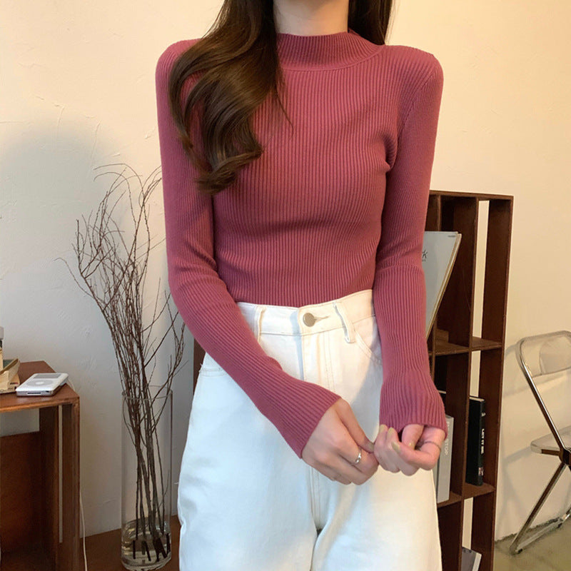 Half High Collar Inner Lining Bottom Sweater Slim Fit Fit Long Sleeved Sweater