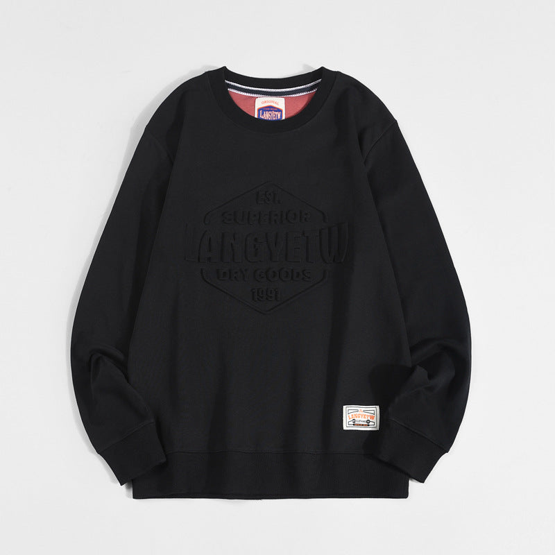 Vintage Print Loose Crew Neck Cotton Terry Sweatshirt