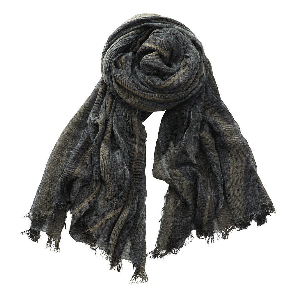 Retro Artistic Cotton And Linen Scarf Unisex Mixed Color Stripe Long