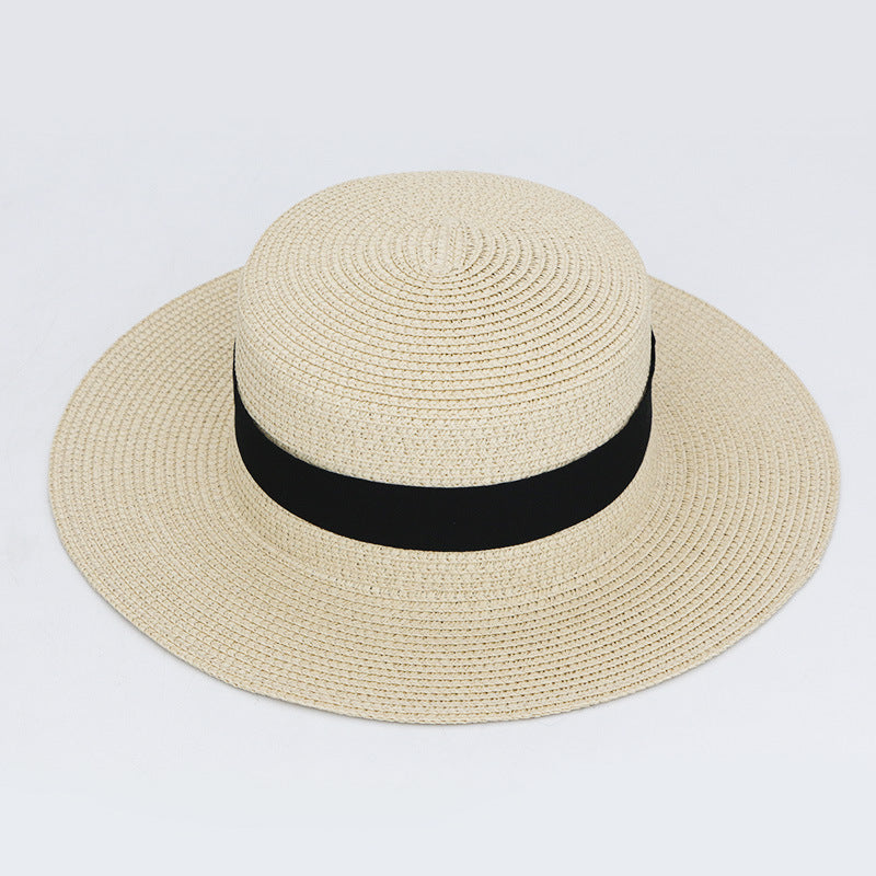Square Buckle Dome Panama Lafite Flat Straw Hat 21 Color