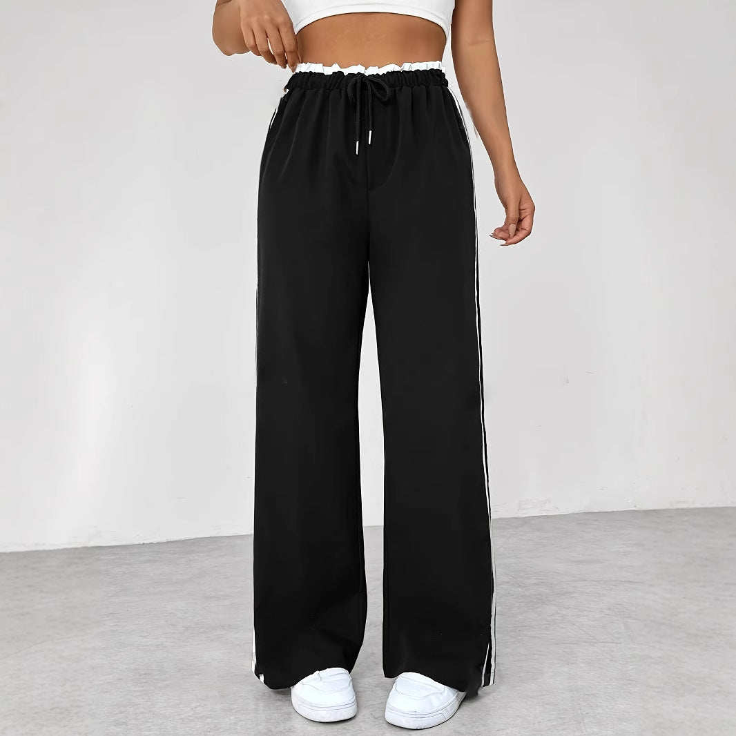 European And American Black Sports Straight Pants Leisure Commute