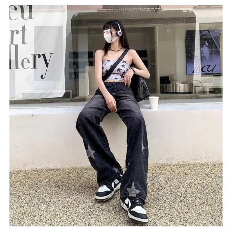 Women's XINGX Printed Wide Leg Loose Straight Jeans