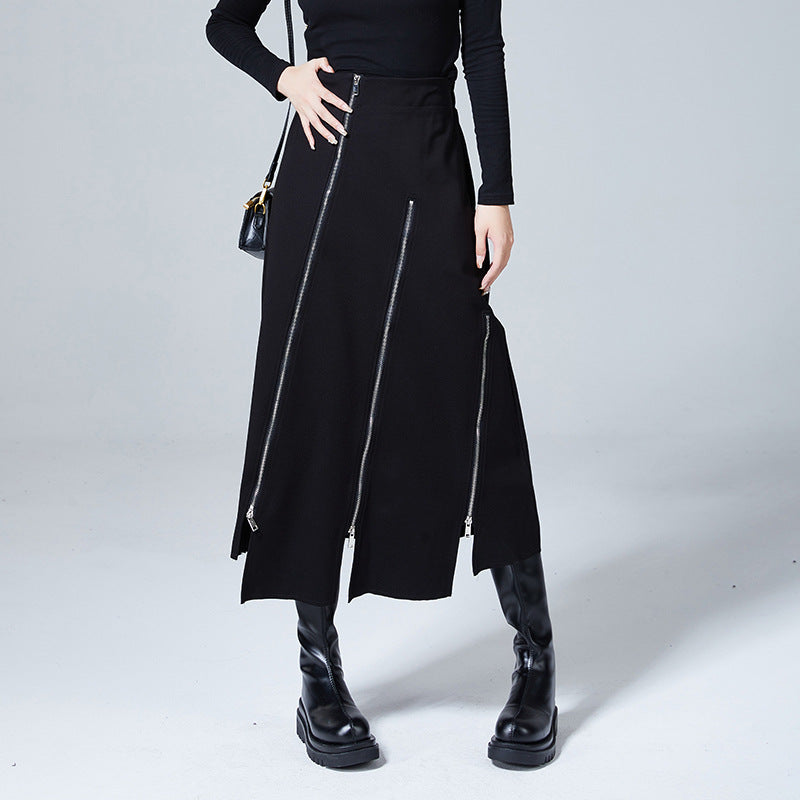 Zipper Slit Niche A Line Skirt Cover Buttocks
