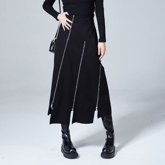 Zipper Slit Niche A Line Skirt Cover Buttocks