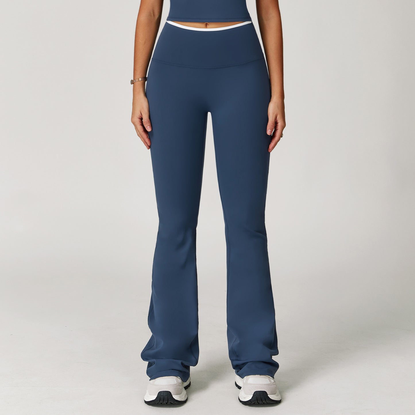 Contrast-color High-waist Flared Athletic Pants For Women