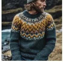 Mens Loose-fitting Long-sleeve Crew-neck Top