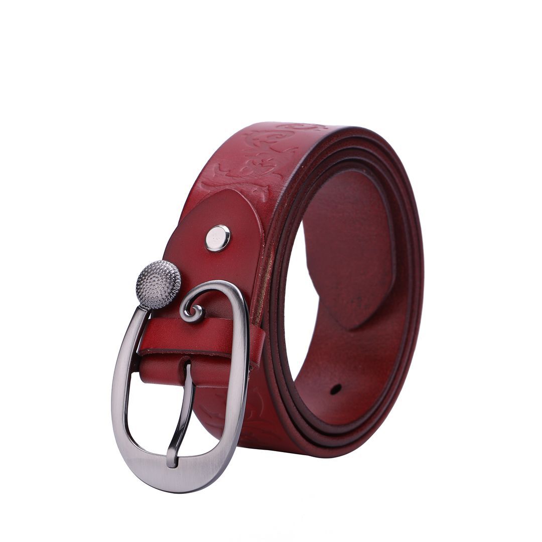 Ladies Leather Belt Head Layer Cowhide Embossed Decoration