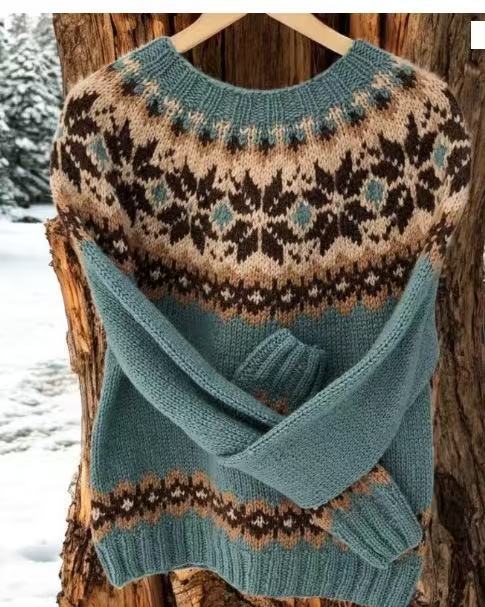 Tykt Nålestof 3D Digitalprintet Rundhalset Sweater