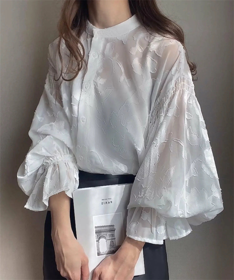 Lace Top With A Fitted Base And Lantern Sleeves