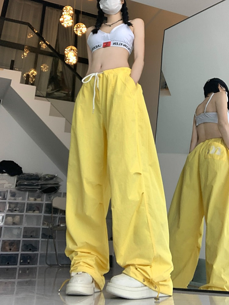 American Street Casual Summer New Waist-tight Ankle-tied Wide-leg Trousers Design Sense