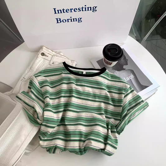 Vintage Stripe Contrast Color Women's Blouse