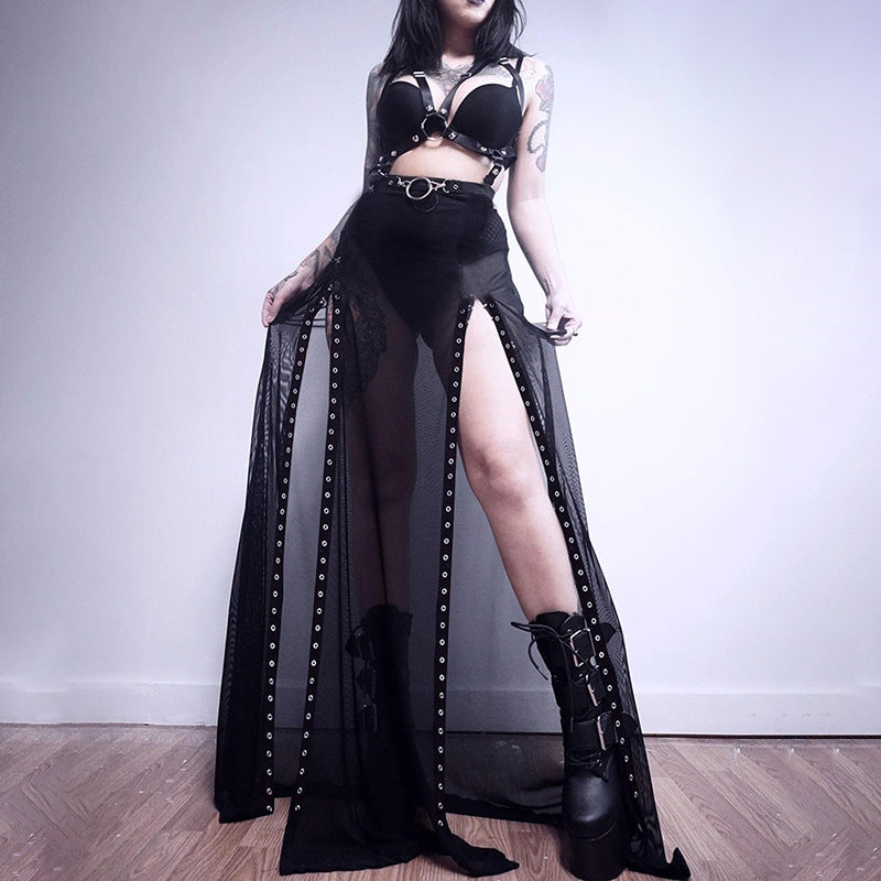 Women's Lace Slim-fit See-through Mesh Long Dress