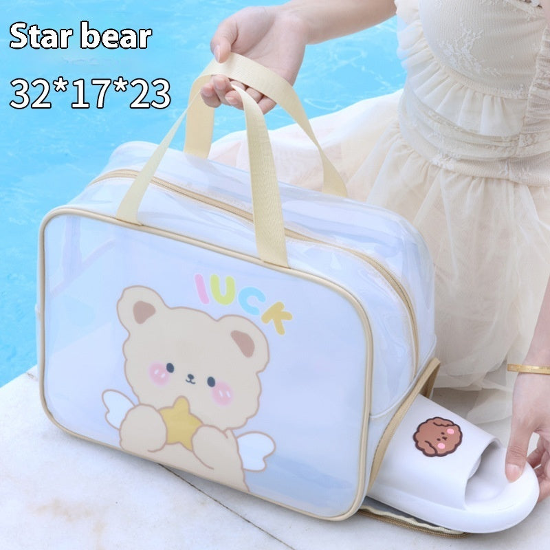 Dry Wet Separation Double-layer Transparent Pu Cosmetic Bag Portable Wash Bag