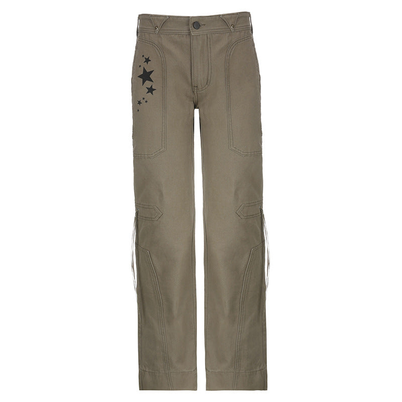Girls' Fashionable Star Print With Rope Ribbon Jeans