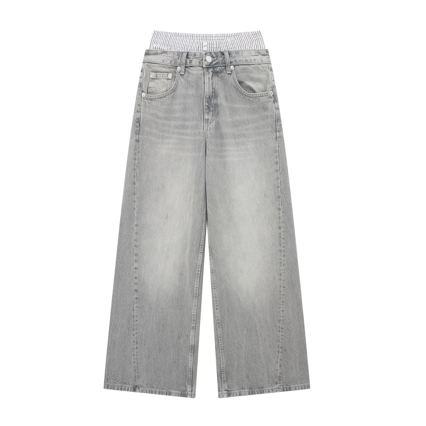 Fashionable lavtaljede bokser-jeans med brede ben
