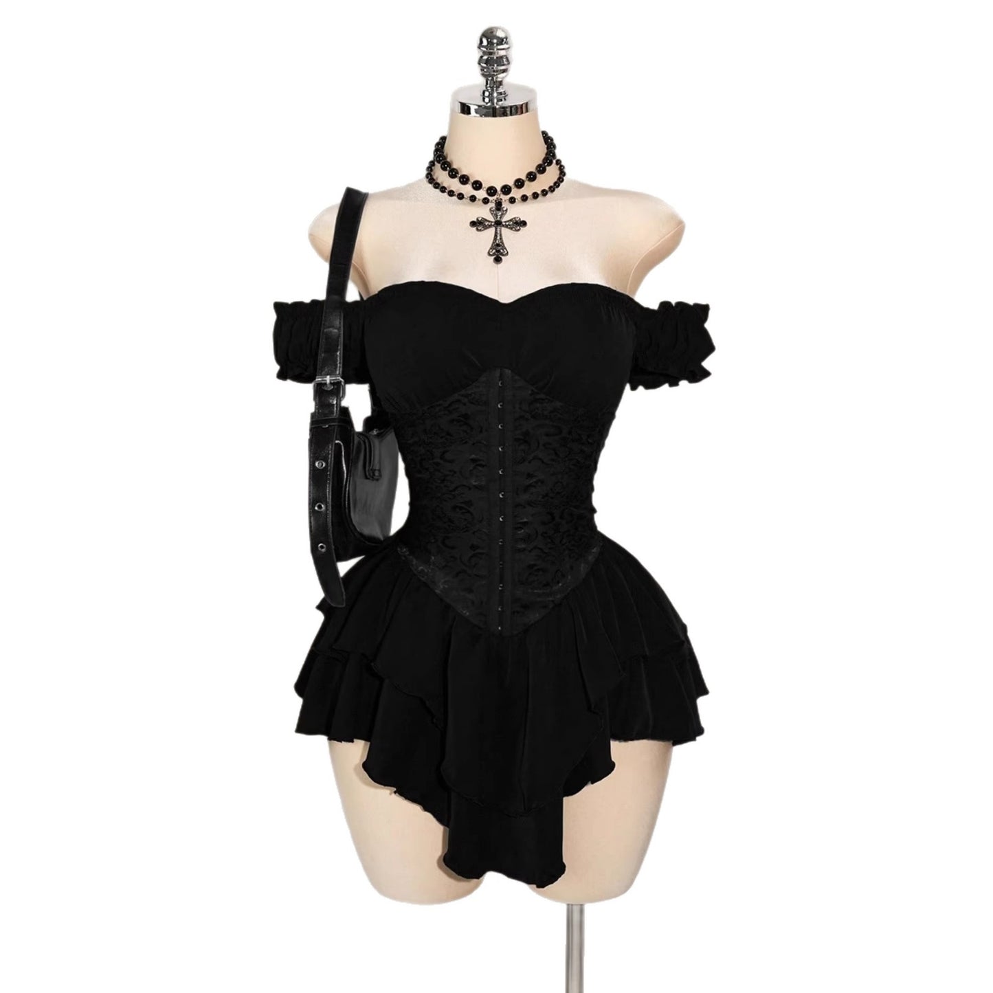 Jacquard Patchwork Ruffled Lotus Leaf Dress