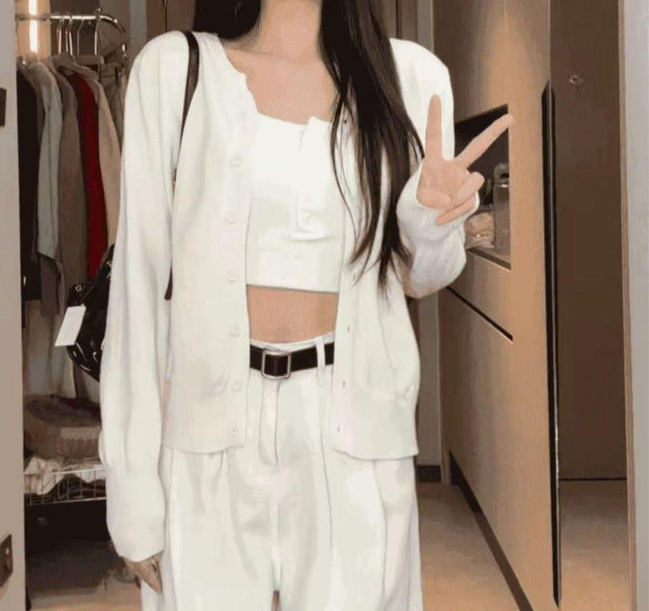 College Style Knitted Cardigan Thin Wool Sweater