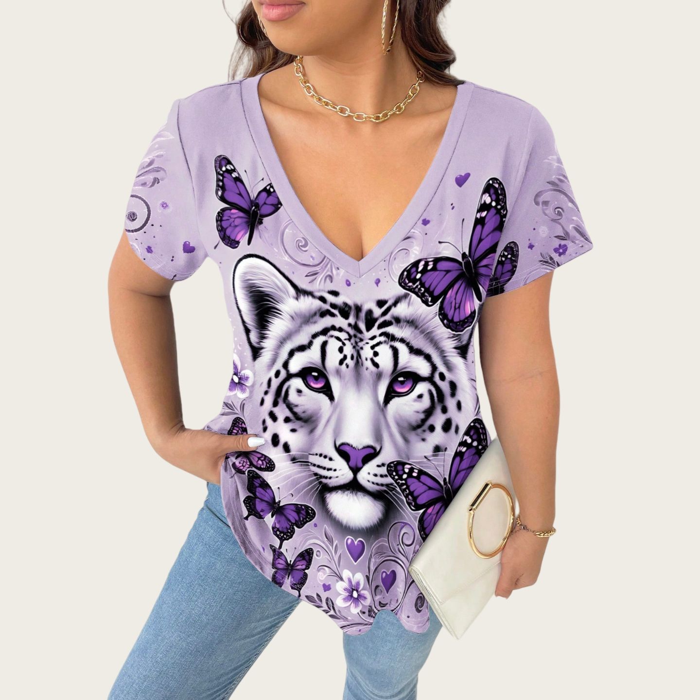 Stylish Minimalist Casual Design Womens Short Sleeve Top