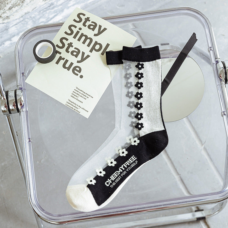 Cool Crystal Glass Silk Heart Socks
